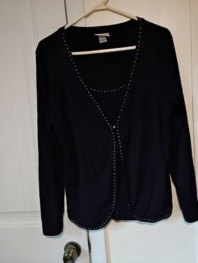Essentials Black Long Sleeve Cardigan with Stud Trim